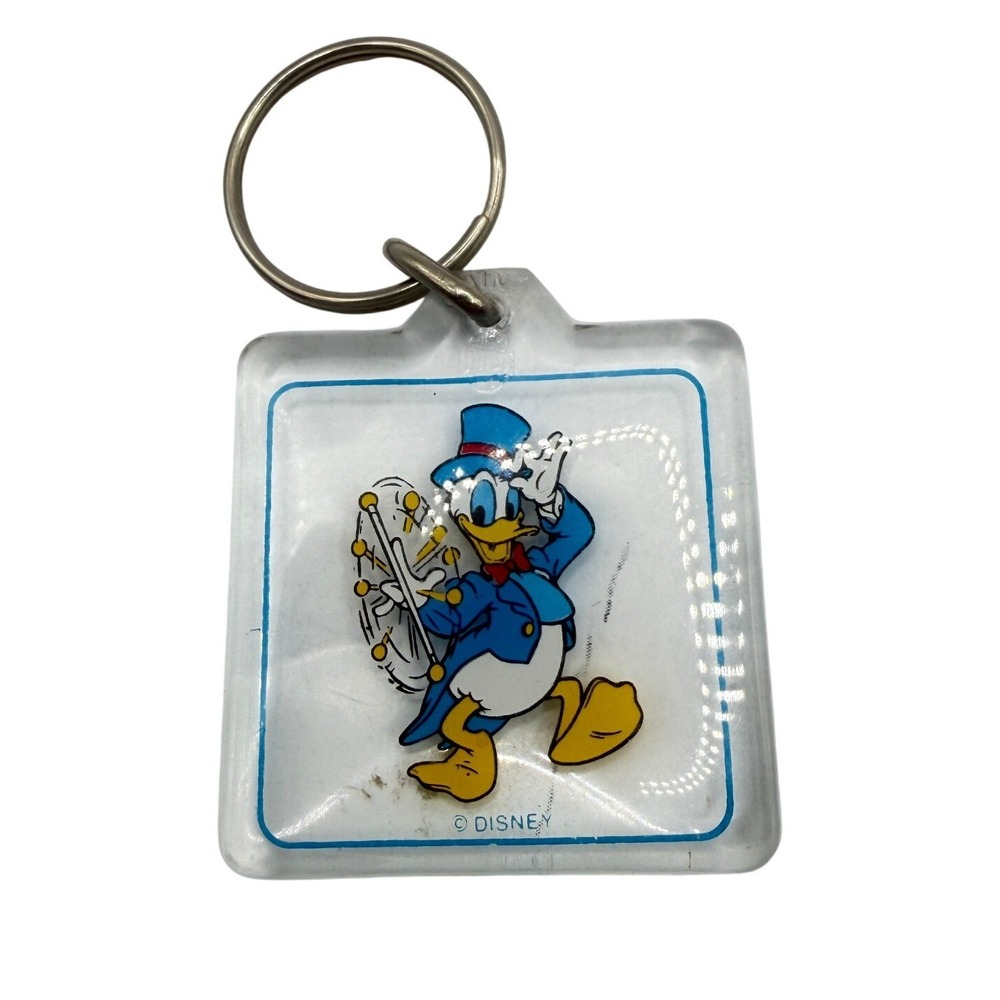 Vintage Disney Donald Duck Golfer Clear Lucite Acrylic Keychain